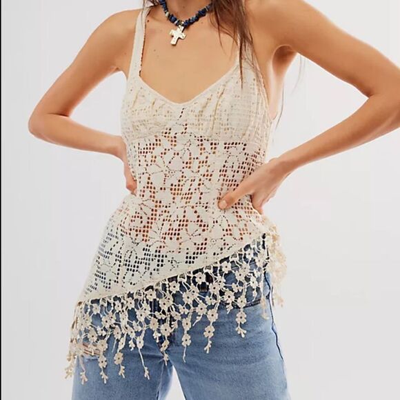 Free People Alisabeth Crochet Lace Tunic Top NWOT - Picture 1 of 6